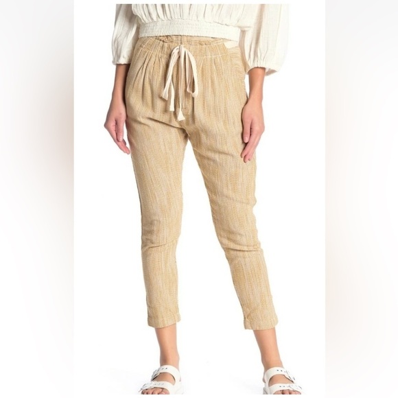 Free People Pants - Free People CARAWAY Skinny Slim Pants mustard yellow Striped Drawstring- Sz 6